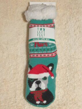 NWT ~ Two Left Feet Santa Paws Mistletoes Faux Fur Lined Novelty Slipper Socks